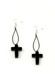 Black Obsidian Cross Earrings 